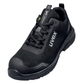 A black Uvex safety shoe with a textured synthetic upper, black laces, and a black sole, protexU