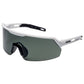 uvex ultrashield polarised sunglasses safety glasses with a white frame, dark gray polarized lens, and black nose pad, shown on a plain white background.