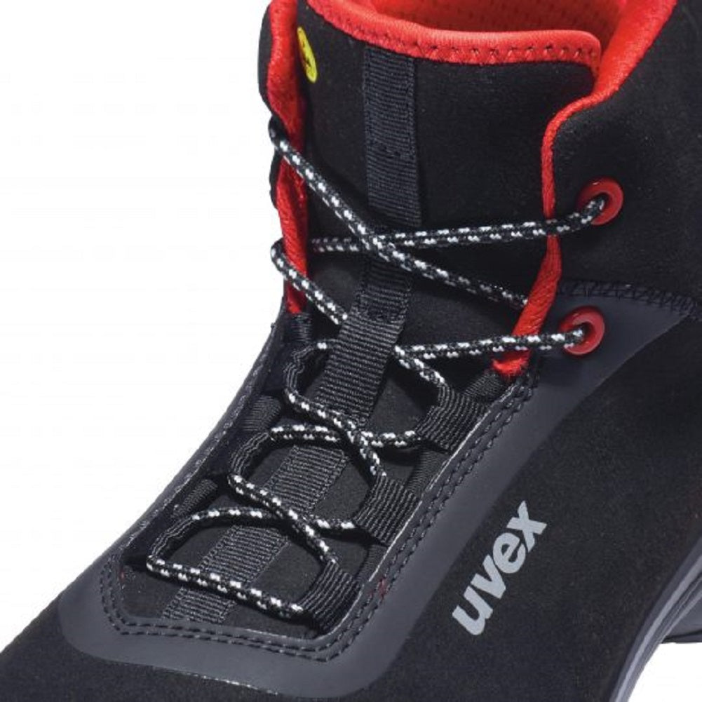 uvex 1 safety boots 68392 G2 . Black Red S3 ESD 100% Non-metal, metal-free, composite toe-cap. Comfortable uvex boots microsuede upper. best deal price at protexU