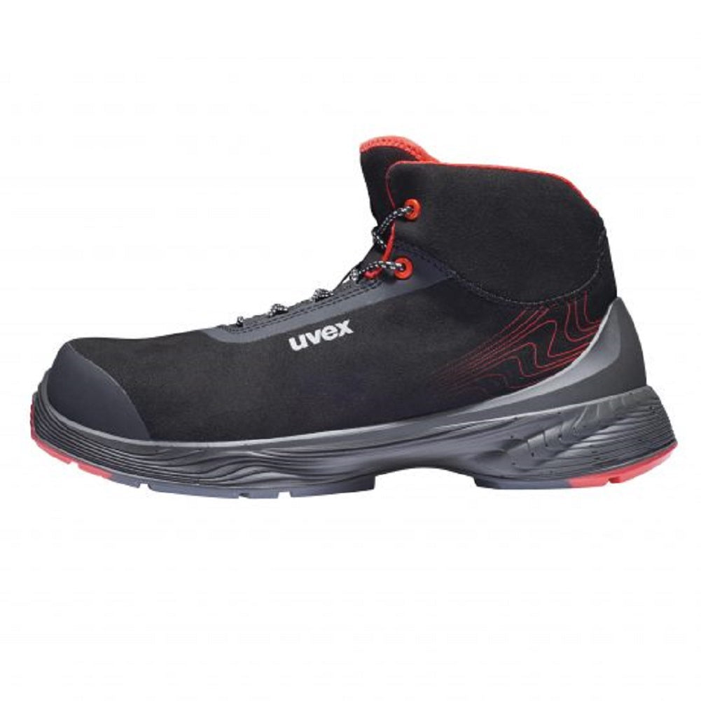uvex 68392 G2 safety boots. Black Red S3 ESD 100% Non-metal, metal-free, composite toe-cap. Comfortable uvex boots microsuede upper. best deal price at protexU