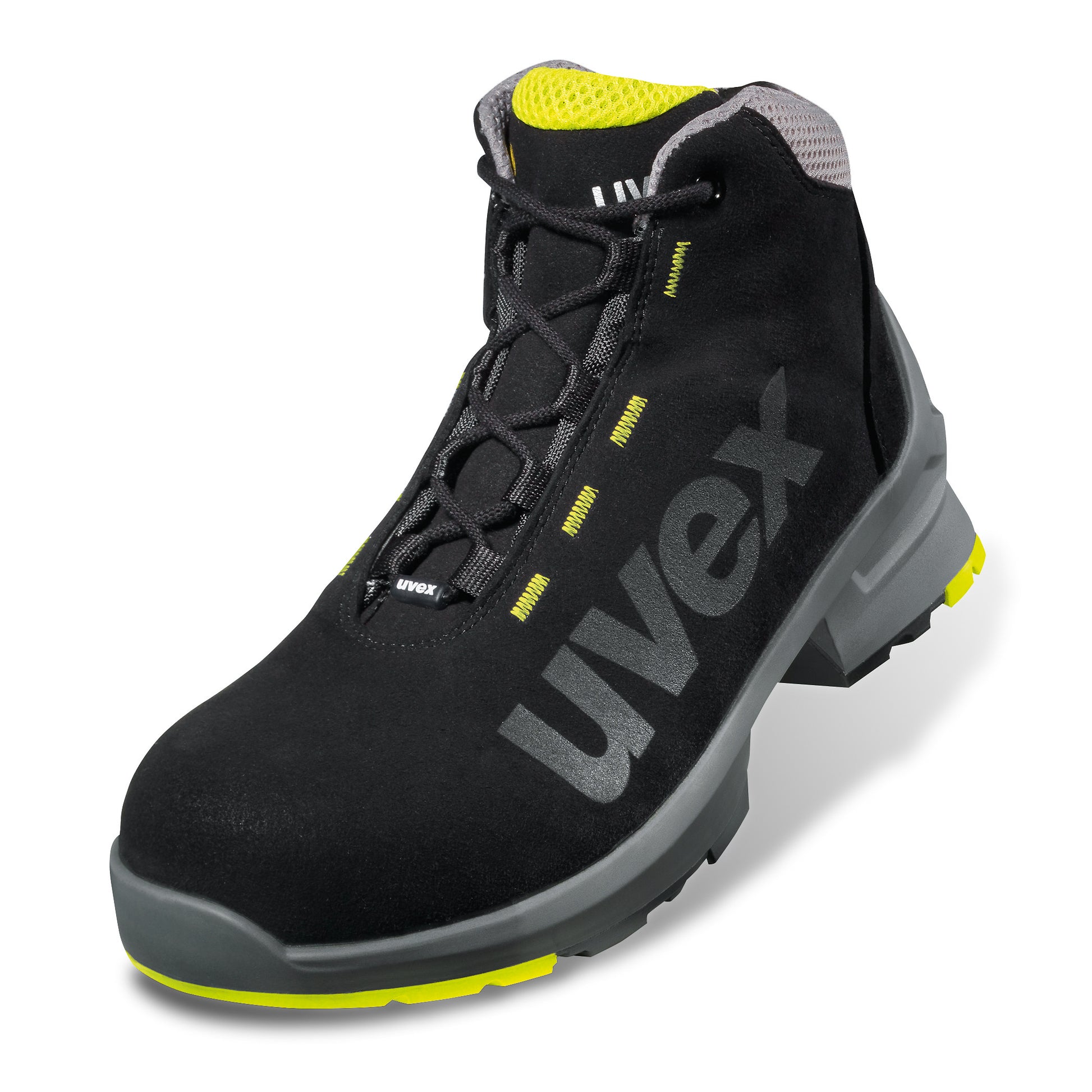 uvex 1 safety boots 85458 Black/Yellow Microsuede Upper. S2 SRC, ESD Rated. protexU