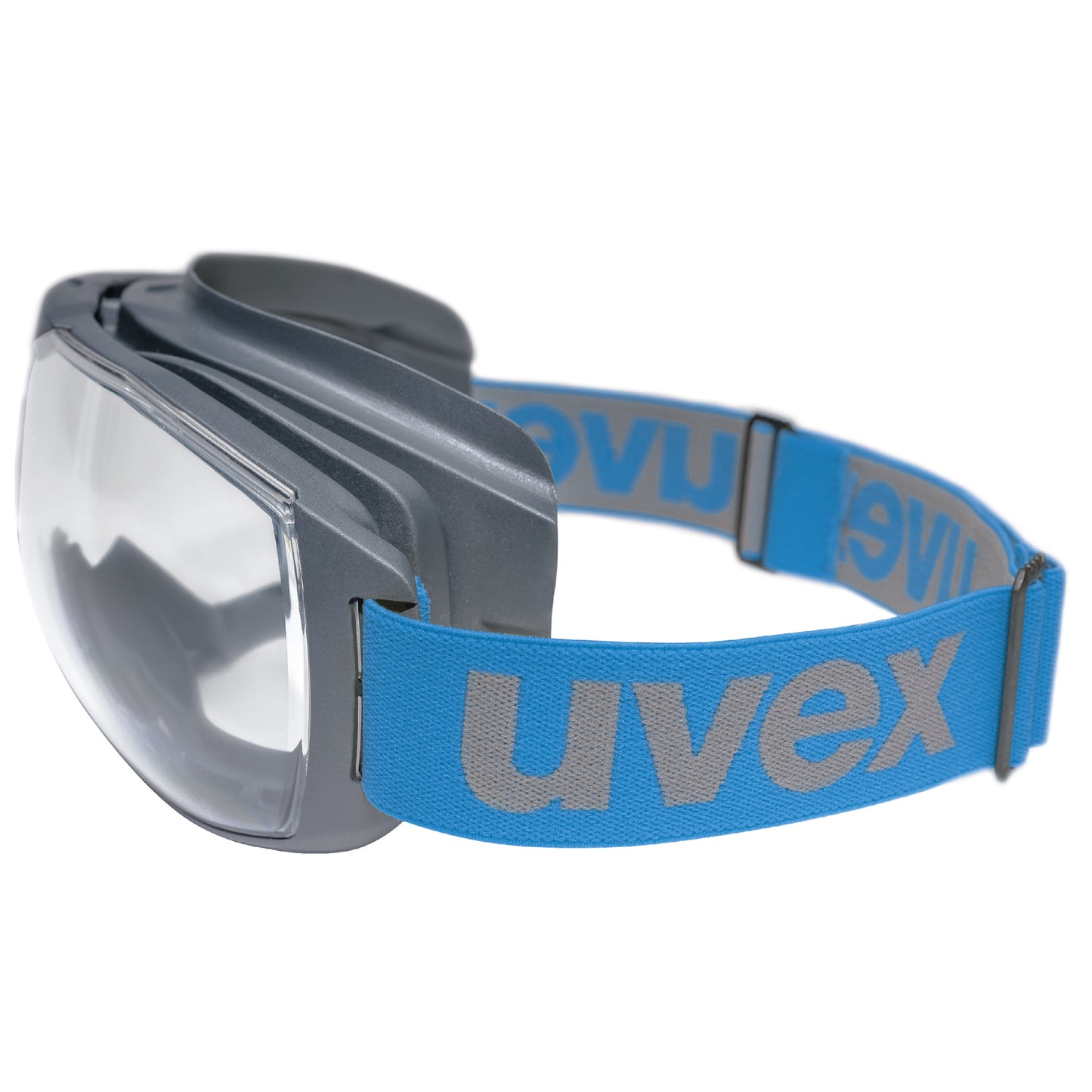 uvex Megasonic OTG Goggles. Fits Over Presciption Glasses. Clear Lens UV400, Elasticated Headband. Side view. protexU