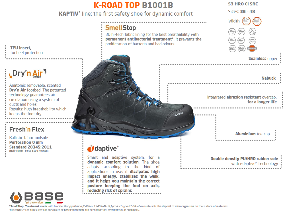 BASE K-Road Safety Boots S3 Black. Spec Sheet. protexUotexU