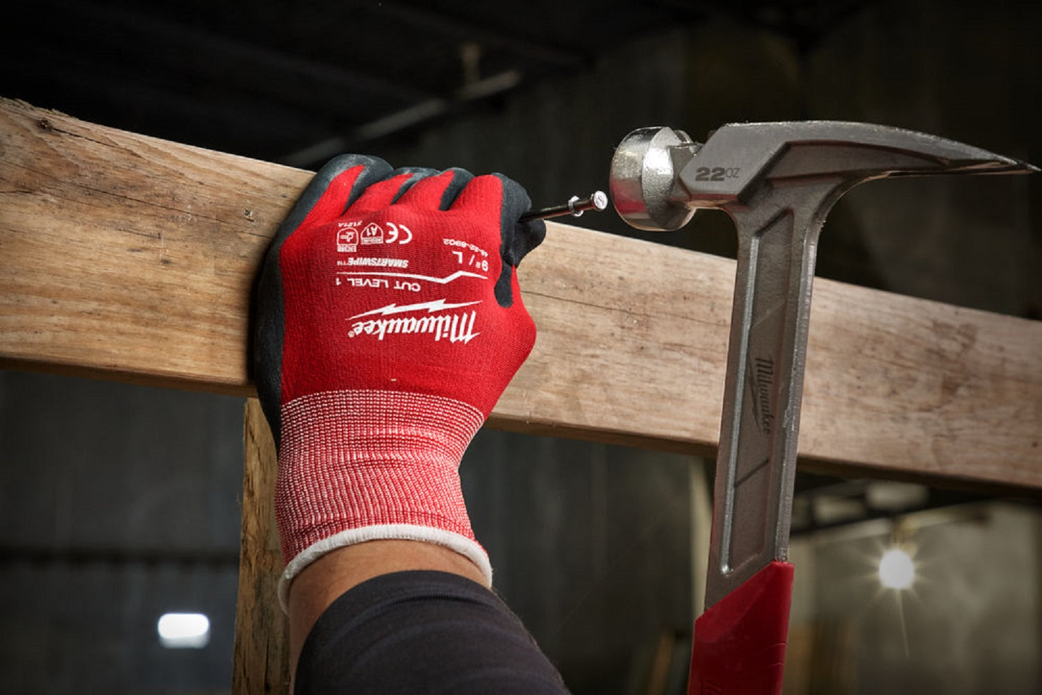 Milwaukee Tools. Cut Level 1 Nitrile Dipped Work Gloves. Suitable for light industrial, tradesmen and general handling use. Red/White/Black. Lightweight. protexU