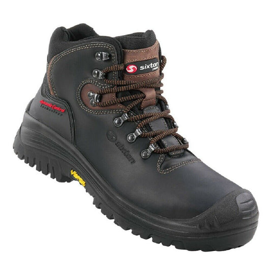 Sixton Stelvio Safety Boots Black Waxy Nubuck Leather Vibram Sole