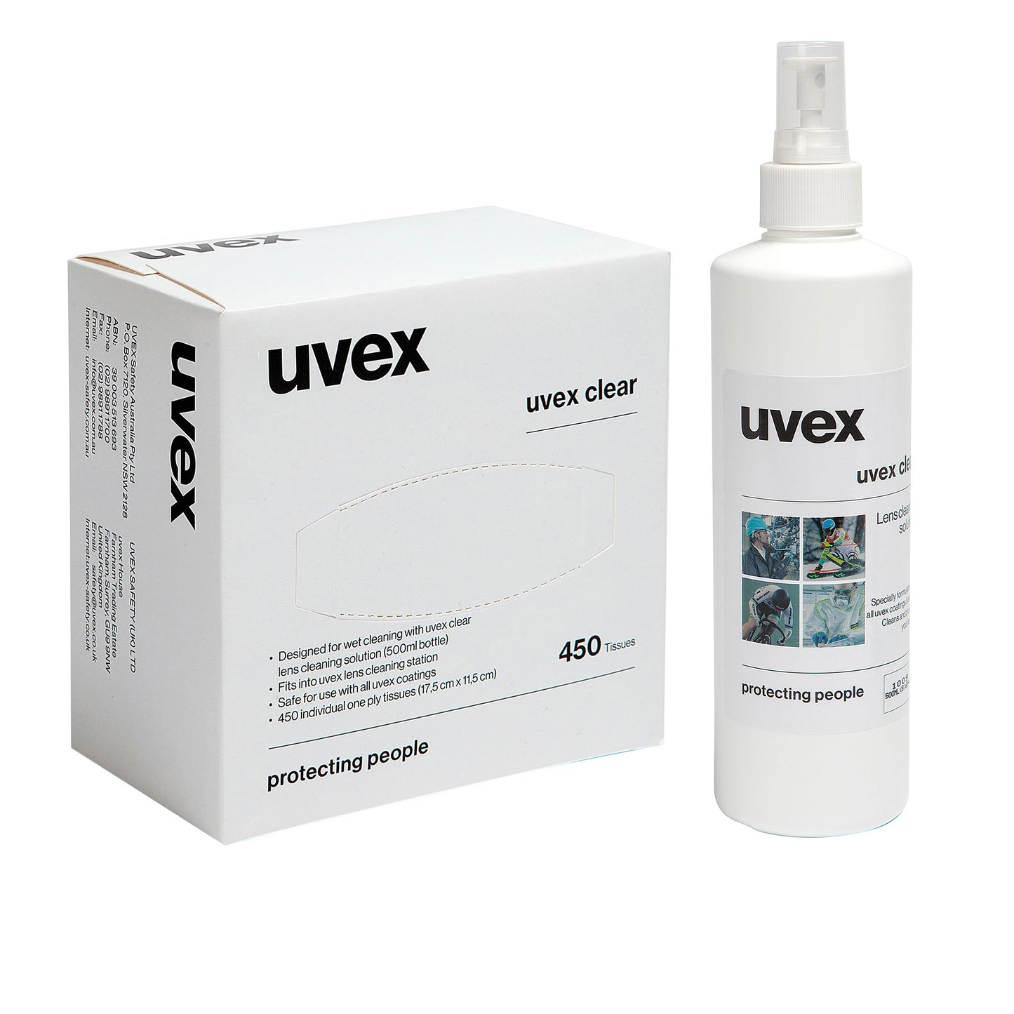 uvex 500ml Glasses Lens Cleaning Solution Fluid + 450 Cleaning Wipes